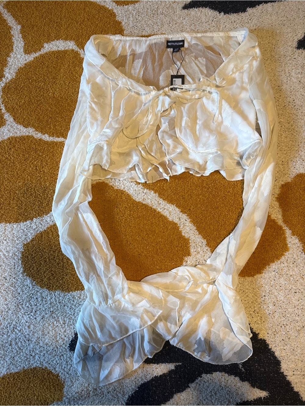 PrettyLittleThing White Sheer Tie-Front Crop Top